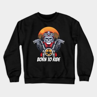 skull biker riding motorcycle illustration Crewneck Sweatshirt